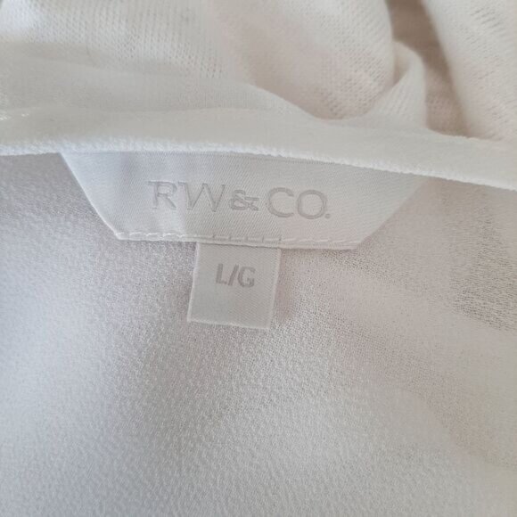 RW&CO Linen Top Semi-Sheer Floral Embroidered Yoke White Top Sz L - Picture 12 of 13